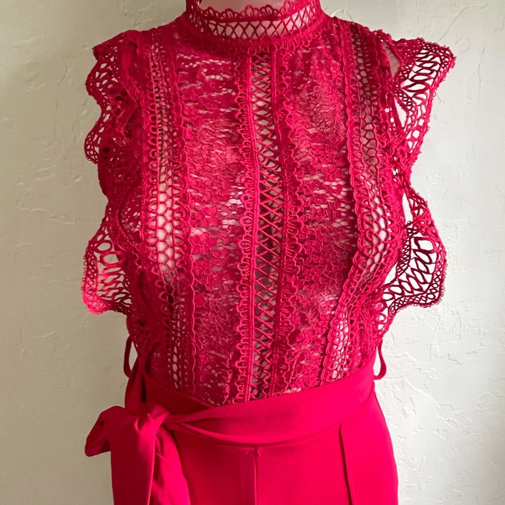 Jumpsuit size L red stretch beautiful - Picture 6 of 9